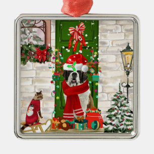 Saint Bernard Dog Christmas  Metal Ornament