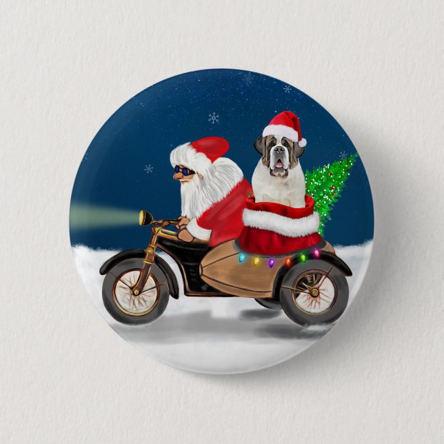 Saint Bernard Dog Christmas Santa Claus  6 Cm Round Badge (Front)