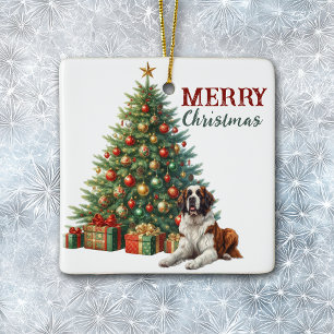 Saint Bernard Dog Christmas Tree Ceramic Ornament