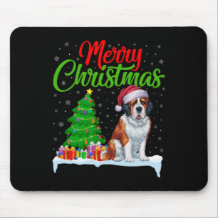 Saint Bernard Dog Christmas Tree Lights Funny Xmas Mouse Pad