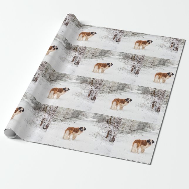 Saint Bernard dog Christmas wrap Wrapping Paper (Unrolled)