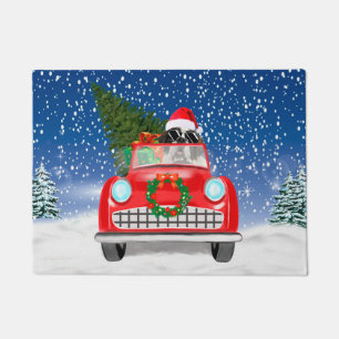 Saint Bernard Dog Driving Car In Snow Christmas  Doormat