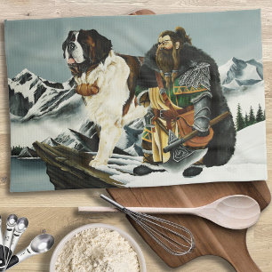 Saint Bernard Dog Dwarf Fantasy Tea Towel