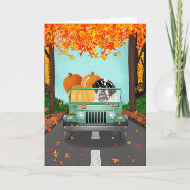 Saint Bernard Dog Fall Pumpkin Card (Front)