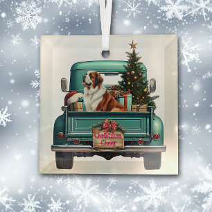Saint Bernard Dog Farm Truck Christmas Glass Tree Decoration