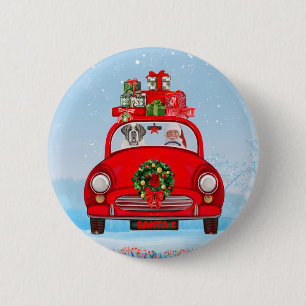 Saint Bernard Dog In Car With Santa Claus 6 Cm Round Badge