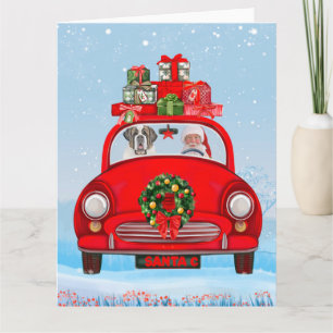 Saint Bernard Dog In Car With Santa Claus  Card