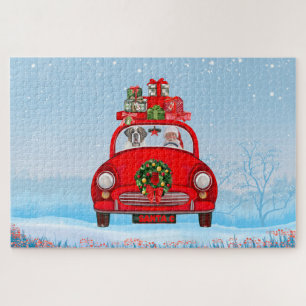 Saint Bernard Dog In Car With Santa Claus  Jigsaw Puzzle