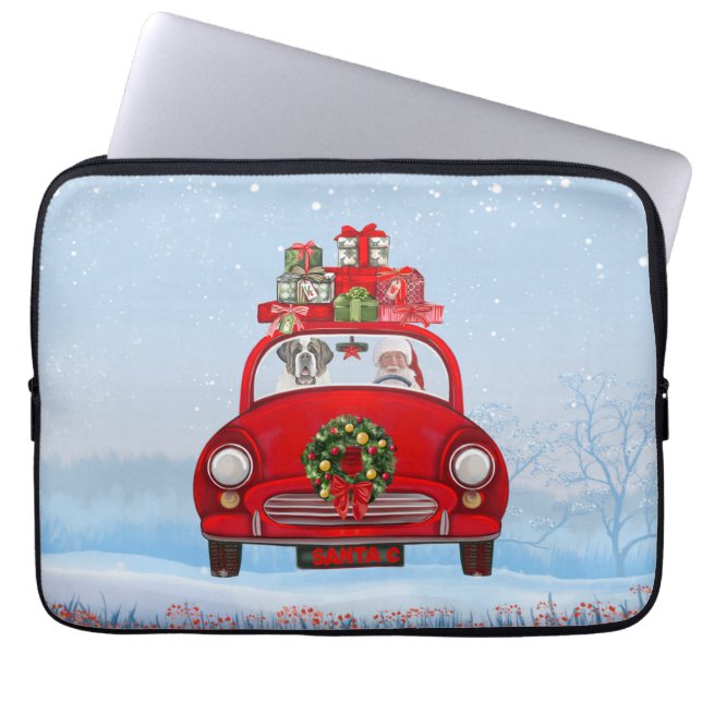Saint Bernard Dog In Car With Santa Claus  Laptop Sleeve (Front)