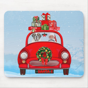 Saint Bernard Dog In Car With Santa Claus Mouse Pad