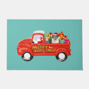 Saint Bernard Dog in Christmas Delivery Truck Doormat