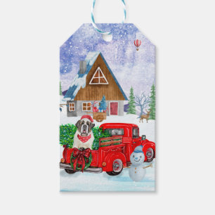 Saint Bernard Dog In Christmas Delivery Truck Snow Gift Tags