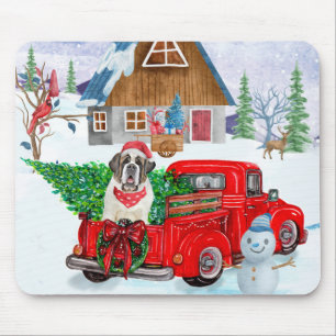 Saint Bernard Dog In Christmas Delivery Truck Snow Mouse Pad
