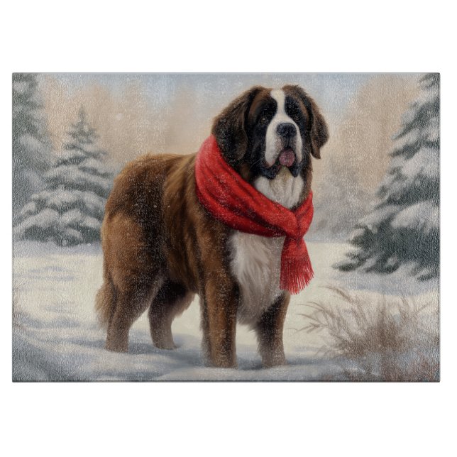 Saint Bernard Dog in Snow Christmas  Cutting Board (Front)