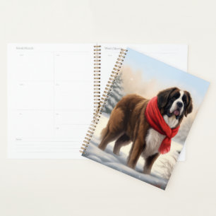 Saint Bernard Dog in Snow Christmas  Planner