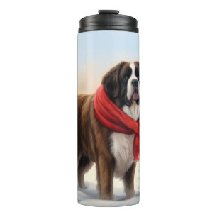 Saint Bernard Dog in Snow Christmas Thermal Tumbler
