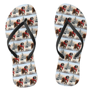 Saint Bernard Dog in Snow Christmas Thongs