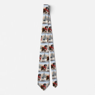 Saint Bernard Dog in Snow Christmas Tie