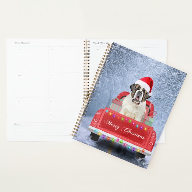 Saint Bernard Dog in Snow sitting Christmas Truck  Planner (Display)