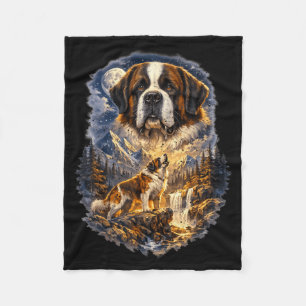 Saint Bernard Dog Nature Howling to the Moon Fleece Blanket