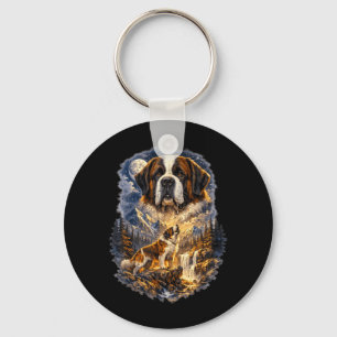 Saint Bernard Dog Nature Howling to the Moon Key Ring