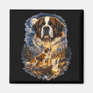 Saint Bernard Dog Nature Howling to the Moon Magnet