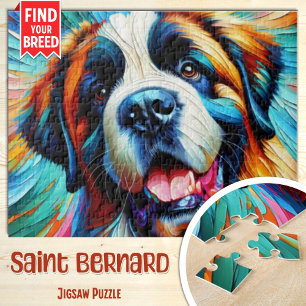 Saint Bernard Dog Portrait Acrylic Art Print Dog Jigsaw Puzzle