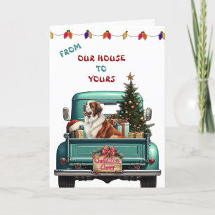 Saint Bernard Dog Retro Farm Truck Christmas Card
