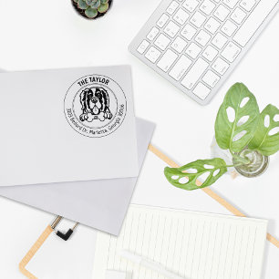 Saint Bernard Dog Return Address Family Rubber Stamp