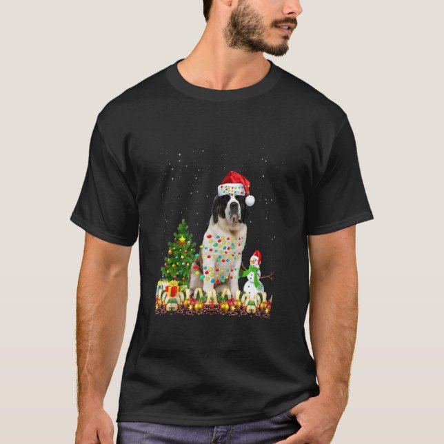 Saint Bernard Dog Santa Hat Christmas Dog Light Tr T-Shirt (Front)