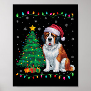 Saint Bernard Dog Santa Hat Men Women Kids Xmas Tr Poster