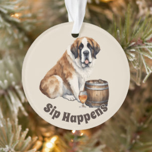 Saint Bernard Dog Sip Happens Ornament