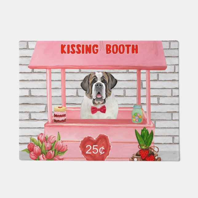 Saint Bernard Dog Valentine's Day Kissing Booth Doormat (Front)