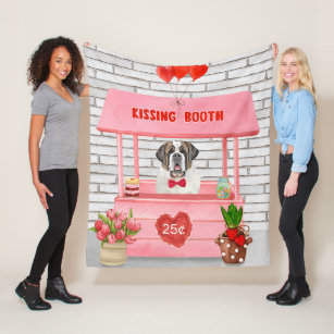 Saint Bernard Dog Valentine's Day Kissing Booth Fleece Blanket