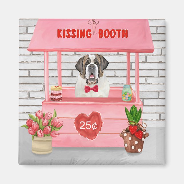 Saint Bernard Dog Valentine's Day Kissing Booth Magnet (Front)