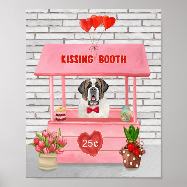 Saint Bernard Dog Valentine's Day Kissing Booth Poster (Front)