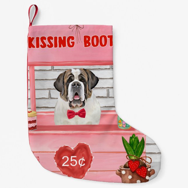 Saint Bernard Dog Valentine's Day Kissing Booth Small Christmas Stocking (Front)