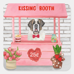 Saint Bernard Dog Valentine's Day Kissing Booth Square Sticker