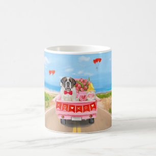 Saint Bernard Dog Valentine's Day Truck Hearts Coffee Mug