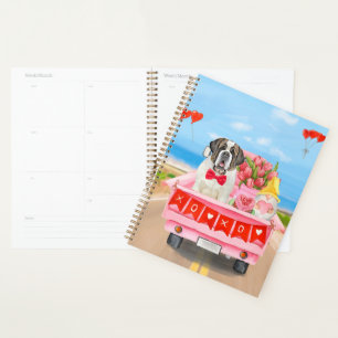Saint Bernard Dog Valentine's Day Truck Hearts Planner
