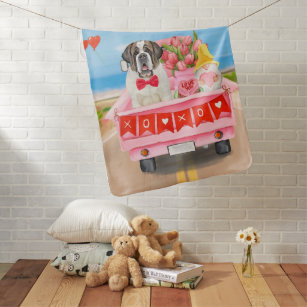 Saint Bernard Dog Valentine's Day Truck Shower  Baby Blanket