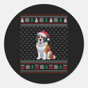 Saint Bernard Dog Wearing Santa Hat Ugly Xmas Dog Classic Round Sticker