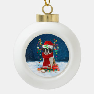 Saint Bernard dog with Christmas gifts Ceramic Ball Christmas Ornament