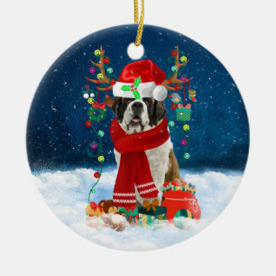 Saint Bernard dog with Christmas gifts  Ceramic Ornament
