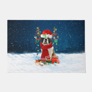 Saint Bernard dog with Christmas gifts  Doormat