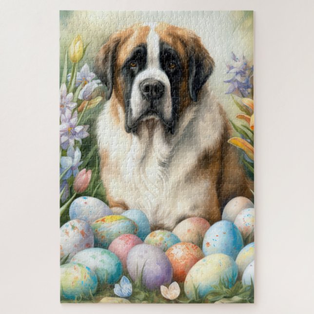 Saint Bernard Dog with Easter Eggs Holiday  Jigsaw Puzzle (Vertical)
