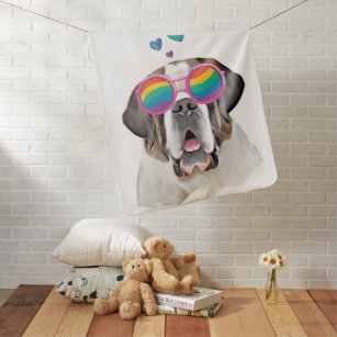 Saint Bernard Dog with Hearts Valentine's Day  Baby Blanket