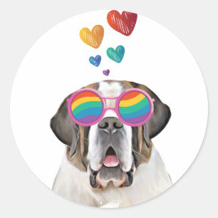 Saint Bernard Dog with Hearts Valentine's Day Classic Round Sticker