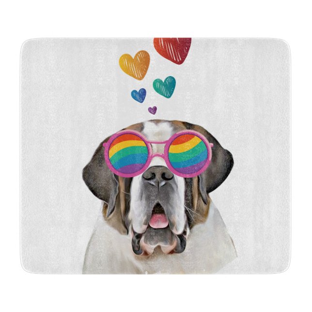 Saint Bernard Dog with Hearts Valentine's Day Cutting Board (Front)