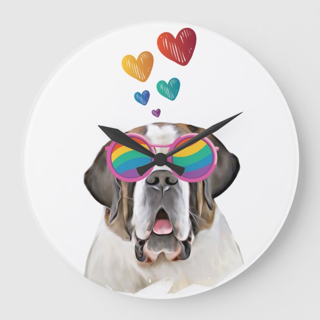 Saint Bernard Dog with Hearts Valentine's Day  Large Clock (Front)